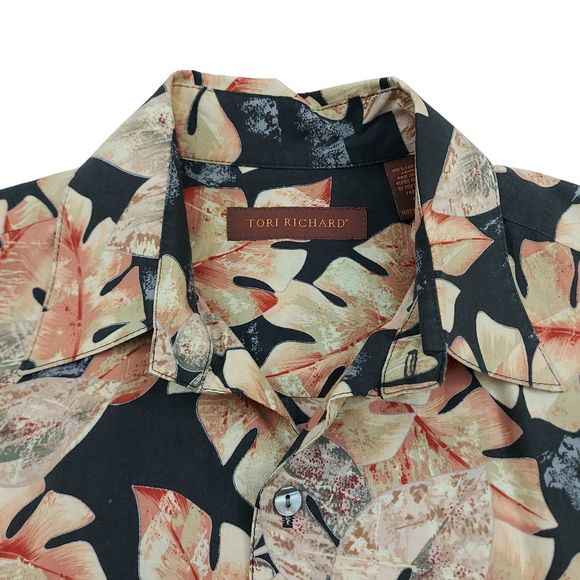 Tori Richard Hawaiian Shirt Mens Small Black Beige Short Sleeve Cotton Summer - Picture 3 of 11